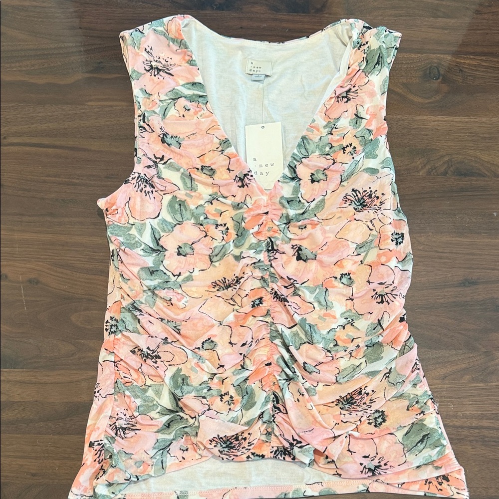a new day Floral V-Neck Blouse in Coral and Sage